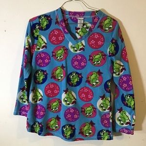 Hotel Spa Frog Pajama Top size M Fleece V Neck